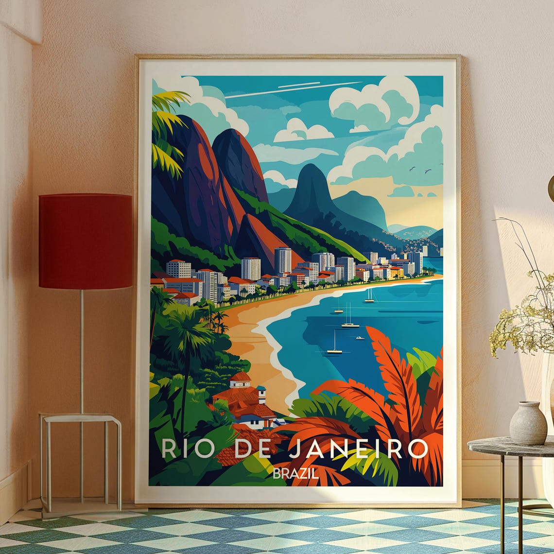 Rio de Janeiro Brazil Beach And Mountain Peak Colorful Art Poster - Image 2