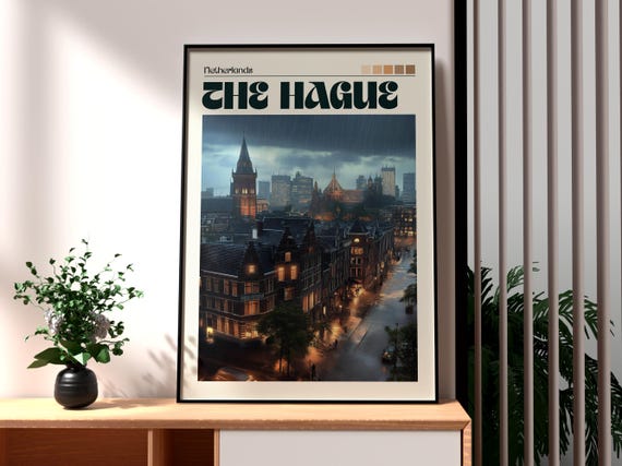 The Hague Travel Poster, Netherlands Canals