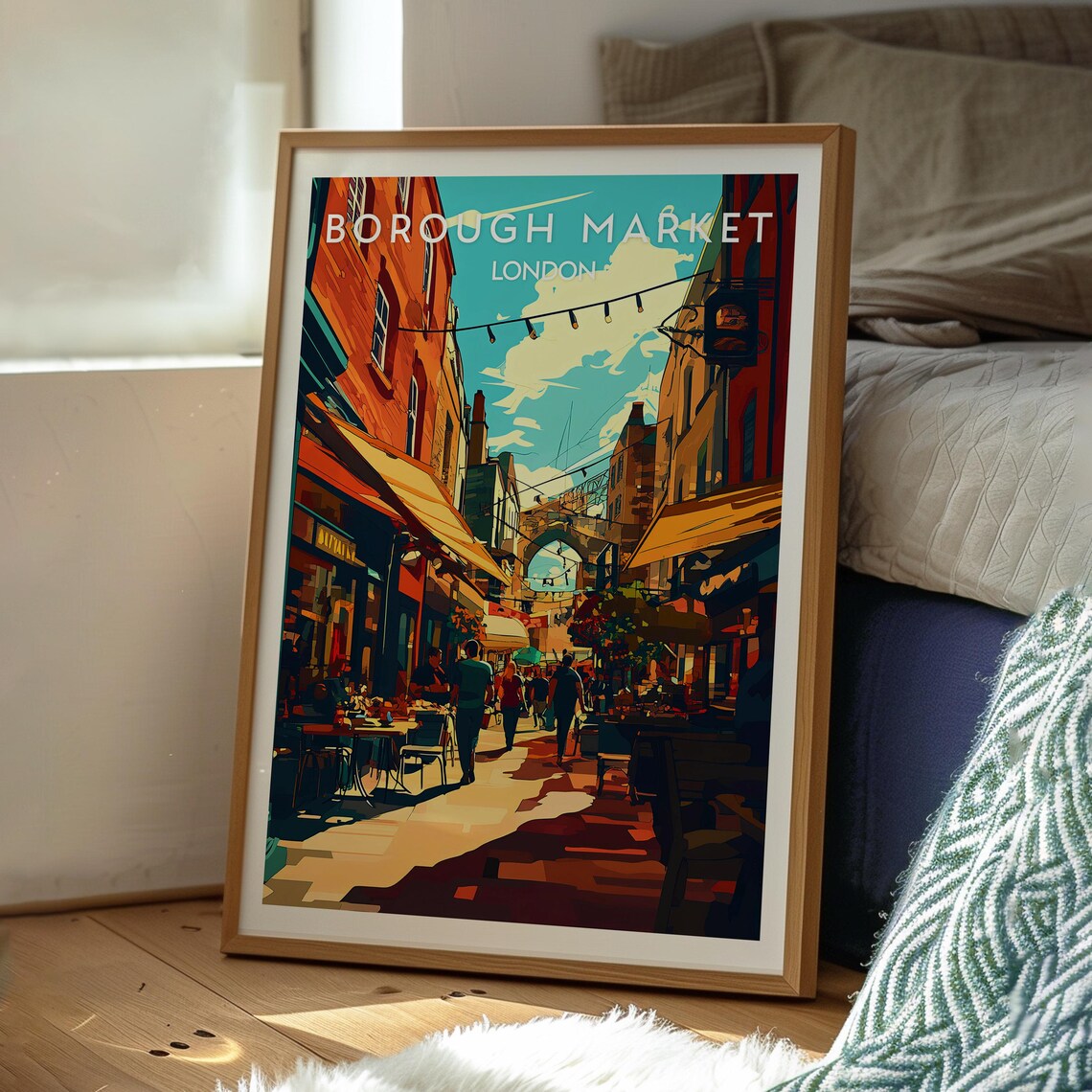 Borough Market London Vintage Food Hall Street Scene Travel Poster - Image 3