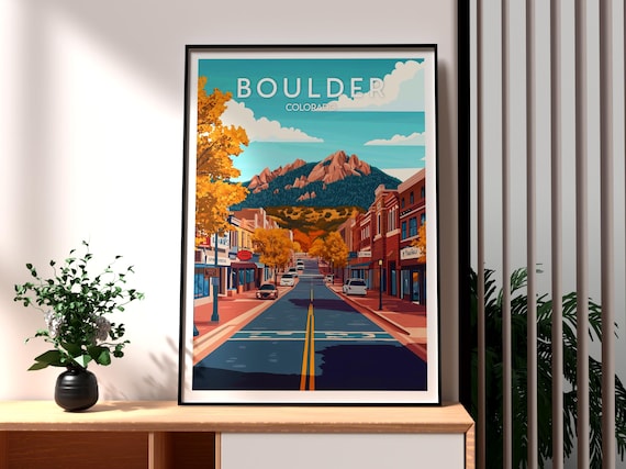 Boulder Colorado Skiing Art Poster, Mountain Scene