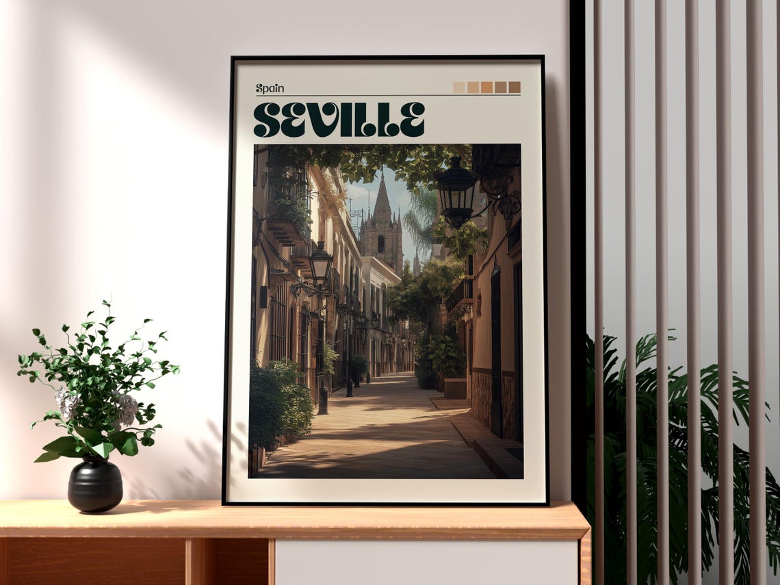 Seville Spain Historic Old Town Lantern Street Retro Art Poster
