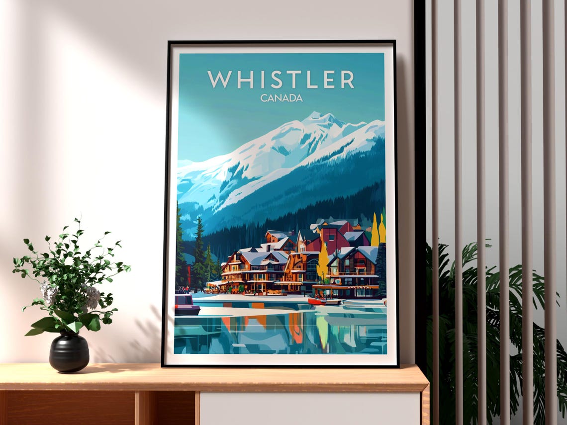 Whistler Canada Ski Resort Snowy Mountain Village Lake Poster