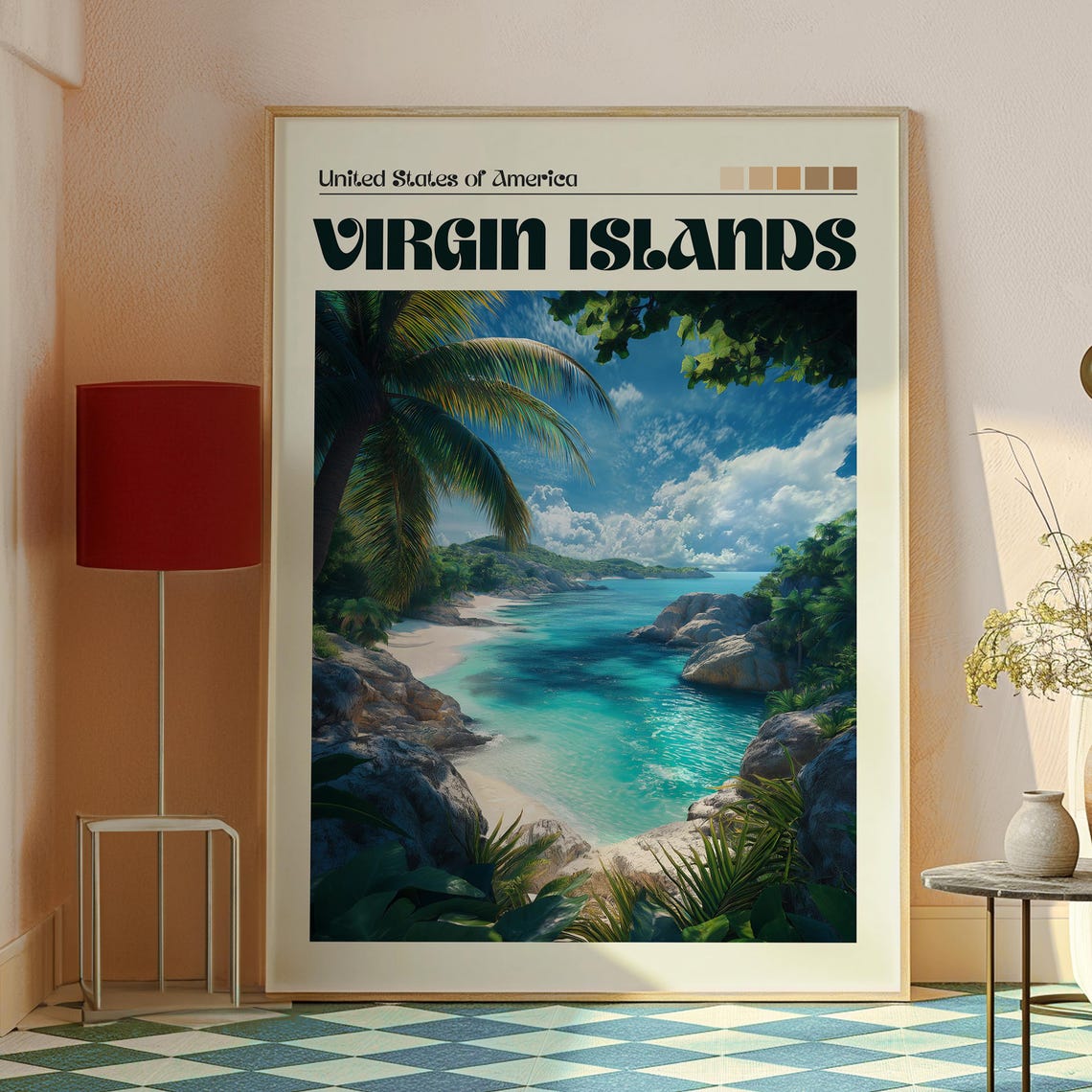 Virgin Islands USA Tropical Cove Turquoise Water Palm Beach Art Poster - Image 2