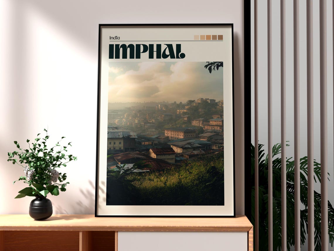 Imphal India Hill Town Dawn Rooftops Cityscape Travel Poster