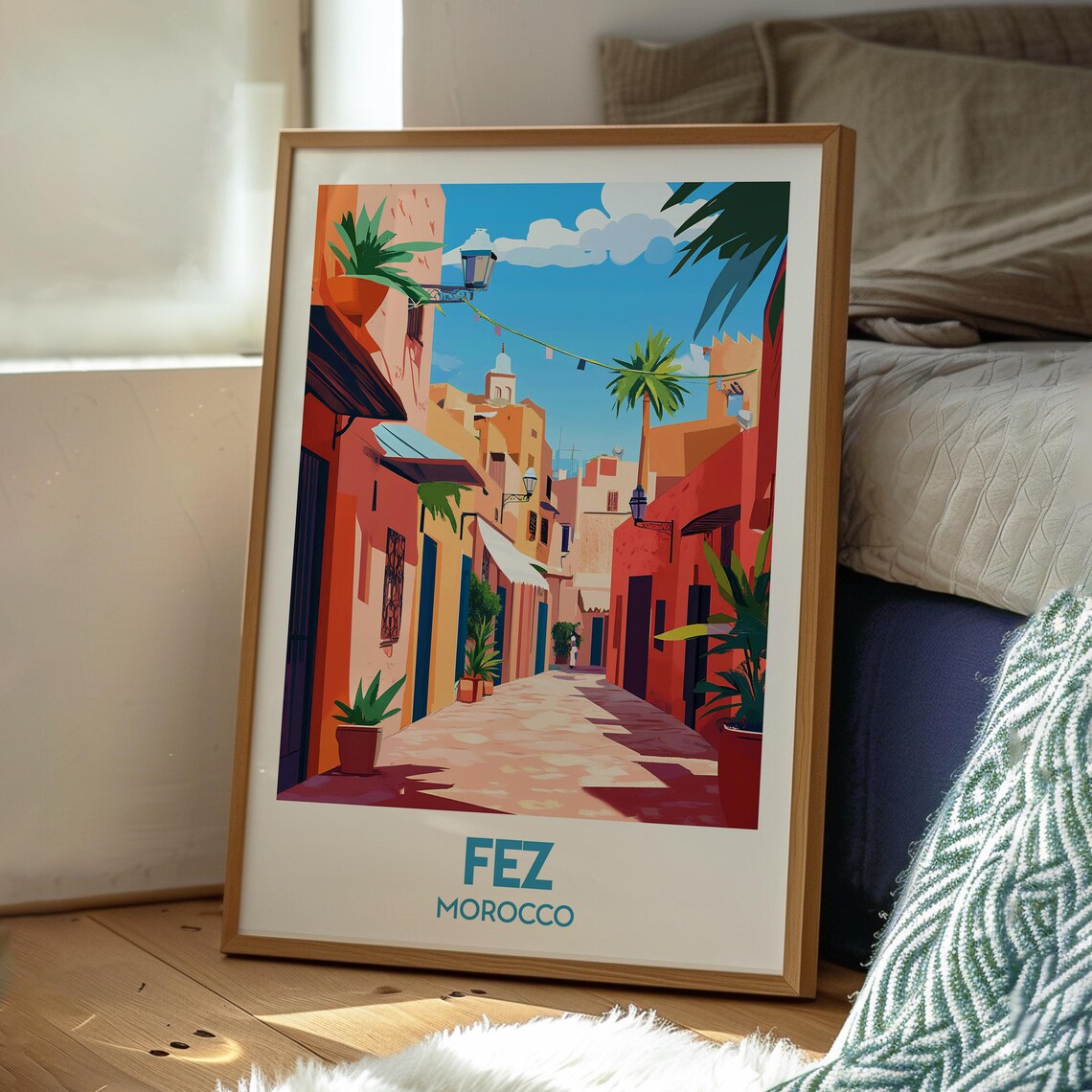 Fez Morocco Medina Alley Colorful Street Old Town Travel Poster - Image 2