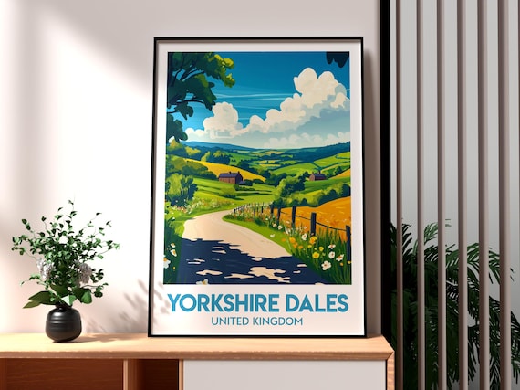 Yorkshire Dales United Kingdom Green Hills Lane Travel Poster