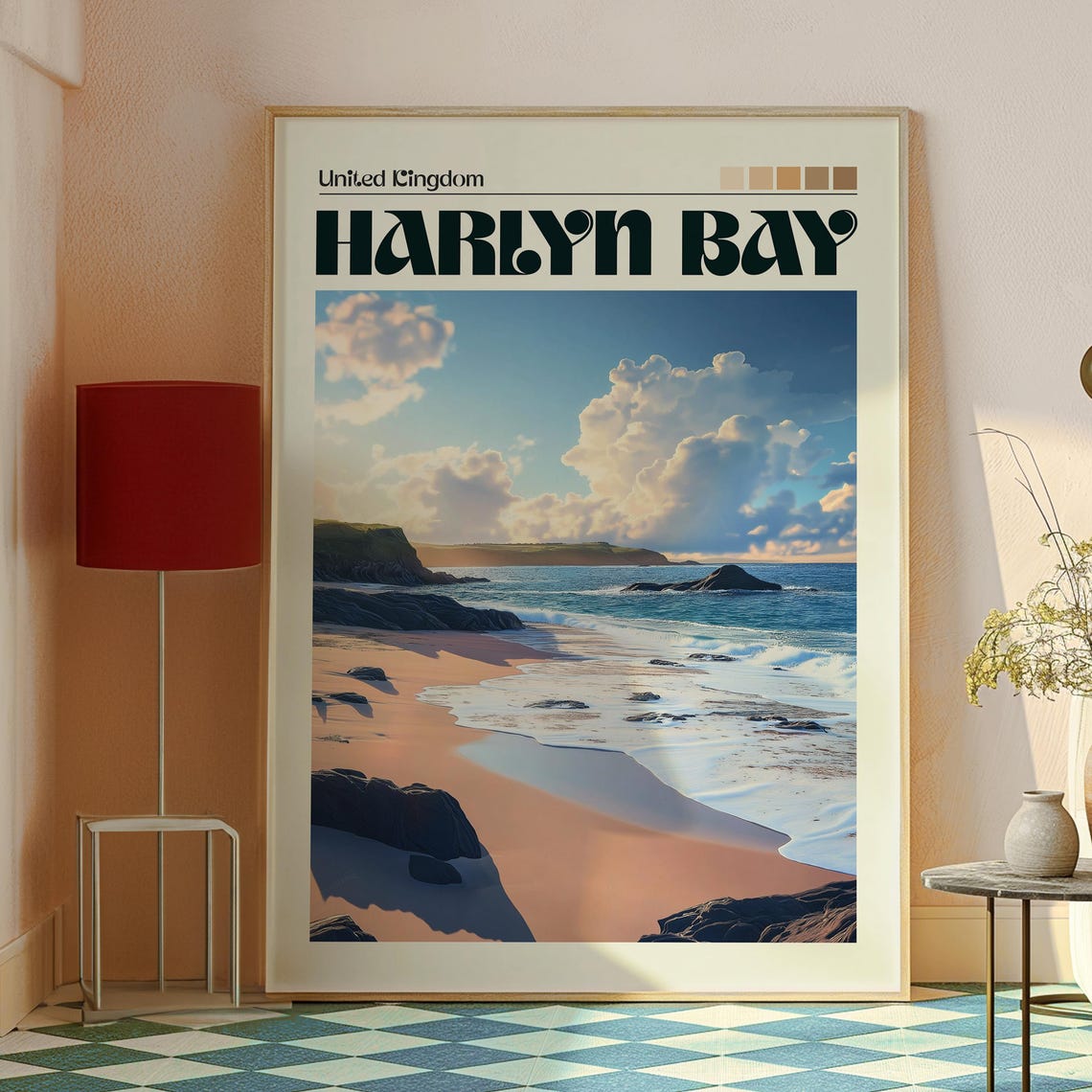Harlyn Bay Cornwall England Golden Beach Sunset Surf Waves Poster - Image 2