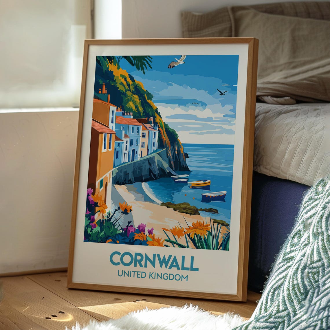 Cornwall United Kingdom Coastal Fishing Village Cliffs Poster - Image 3