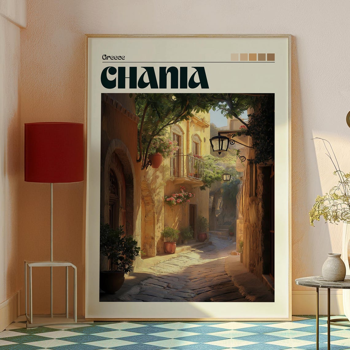 Chania Greece Old Town Cobblestone Alley Sunlight Travel Poster - Image 2