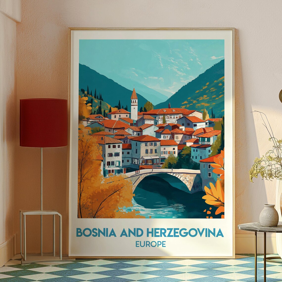 Bosnia and Herzegovina Mountain Town Autumn Colors Travel Poster - Image 2
