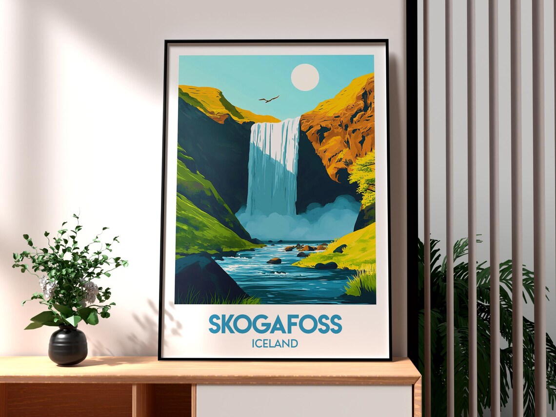 Skogafoss Iceland Waterfall Travel Poster