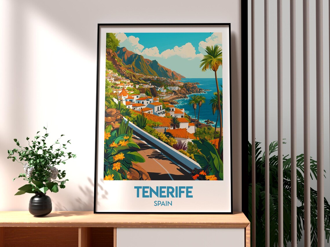 Tenerife Spain Canary Islands Coastal Town Palm Promenade Poster