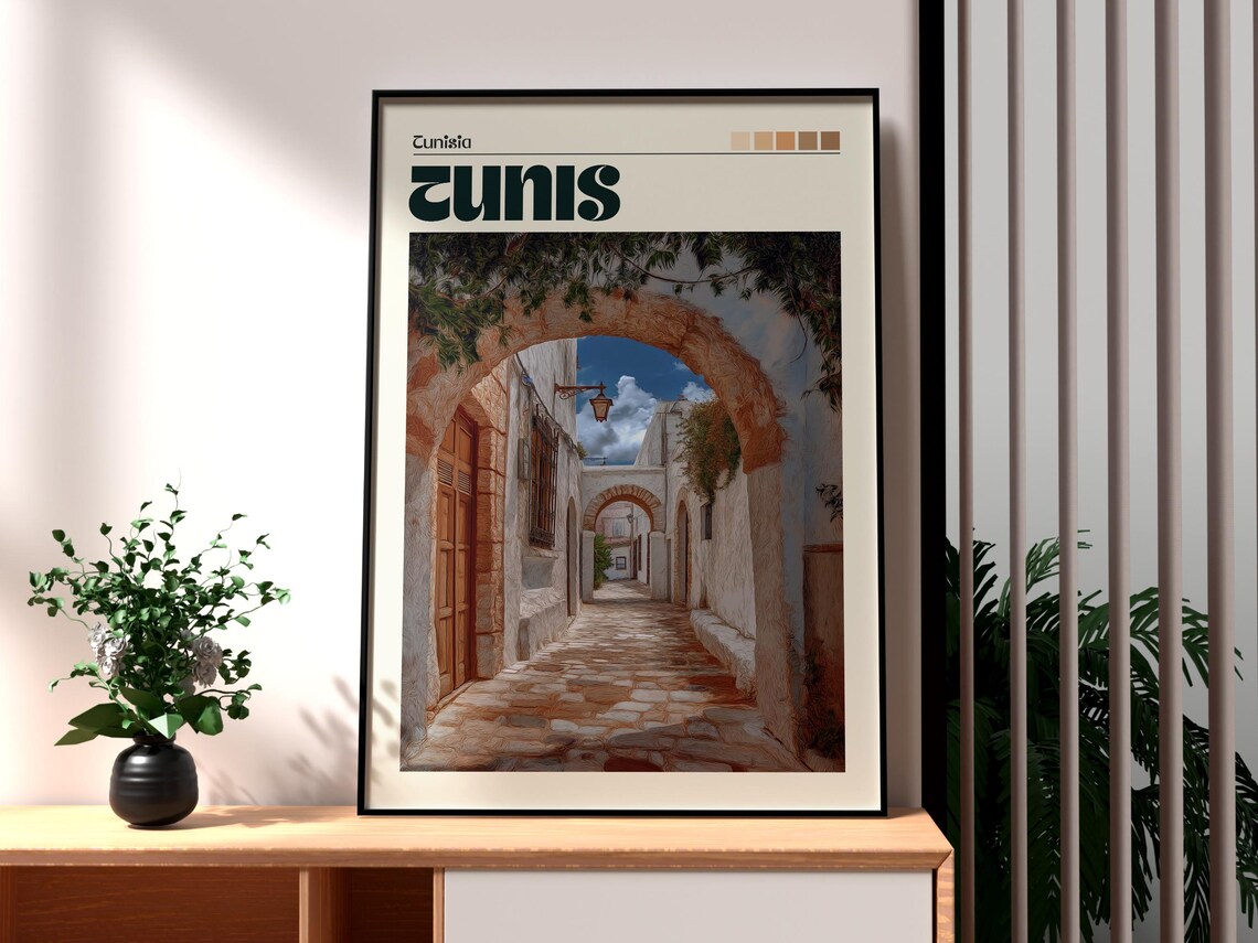 Tunis Tunisia Medina Stone Arch Alley Whitewash Travel Poster