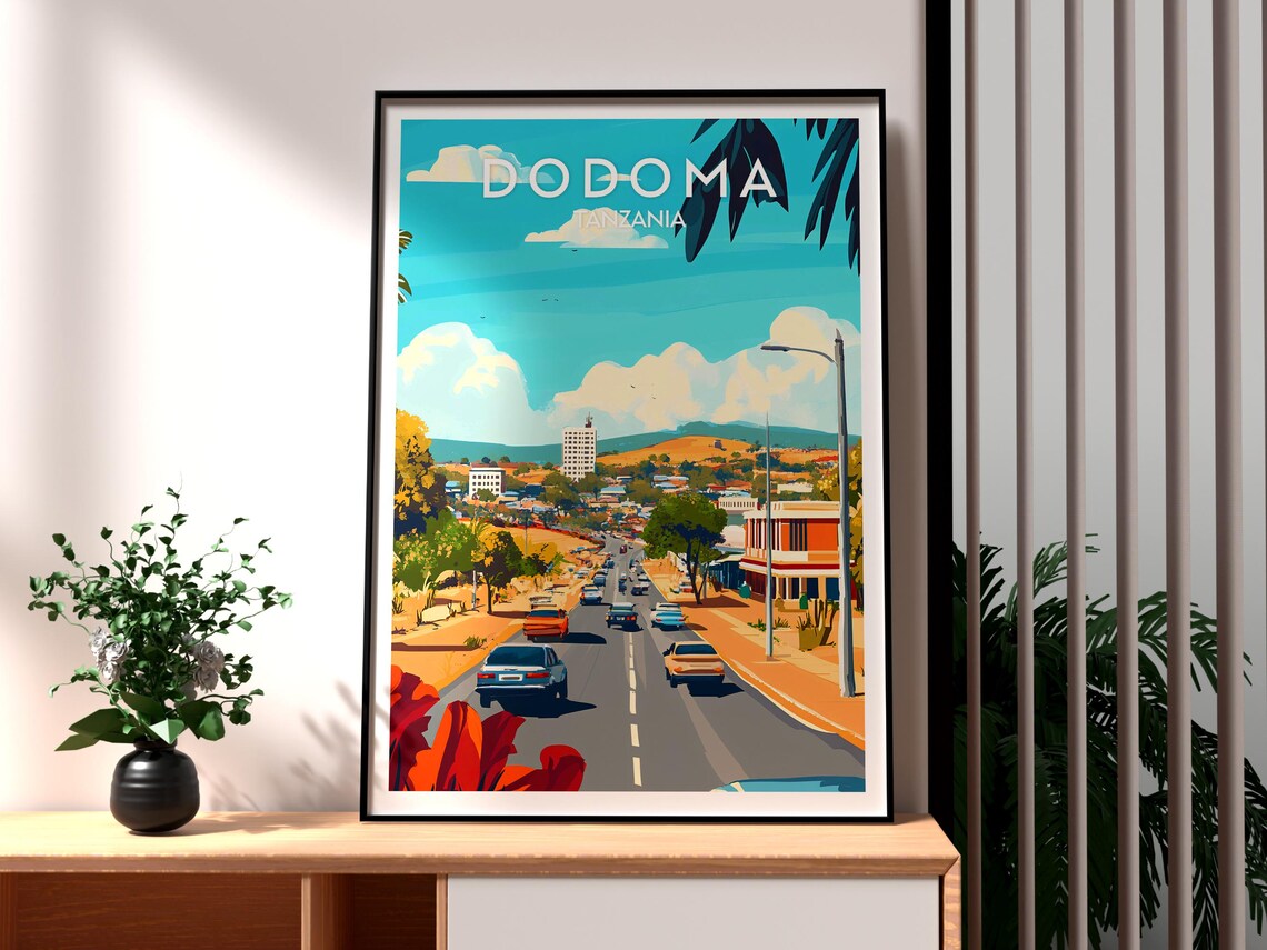 Dodoma Tanzania City Boulevard Cars Sunny Skyline Travel Poster