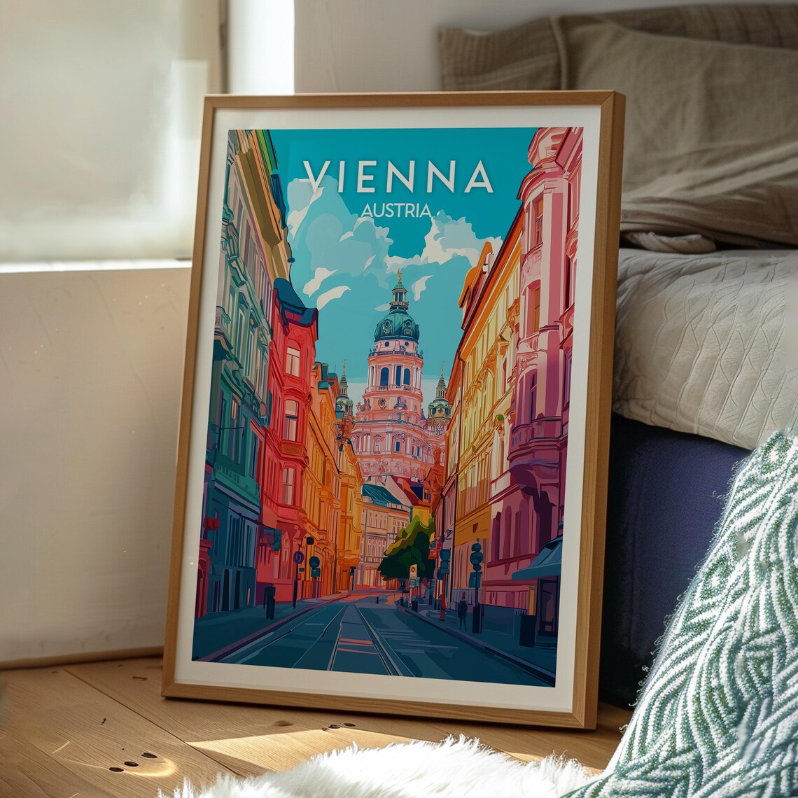 Vienna Austria Colorful Historic Street Cityscape Travel Poster - Image 3
