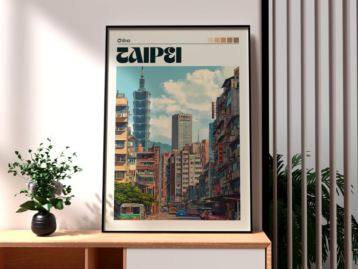 Taipei China Taipei 101 Skyscraper Skyline Retro Travel Poster