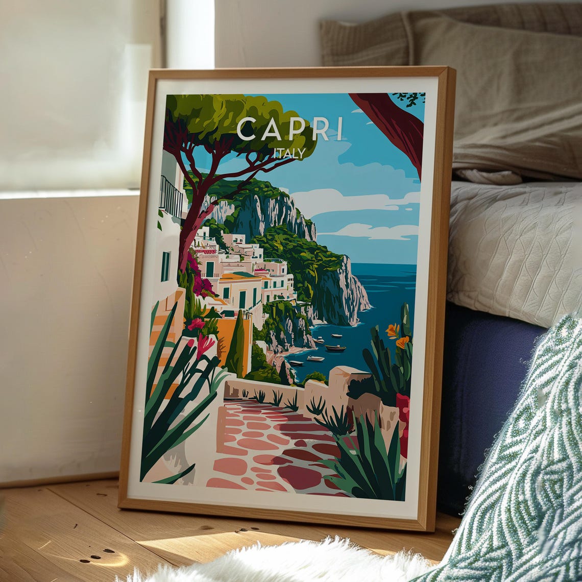 Capri Italy Cliffside Town Turquoise Sea Vintage Travel Poster - Image 3