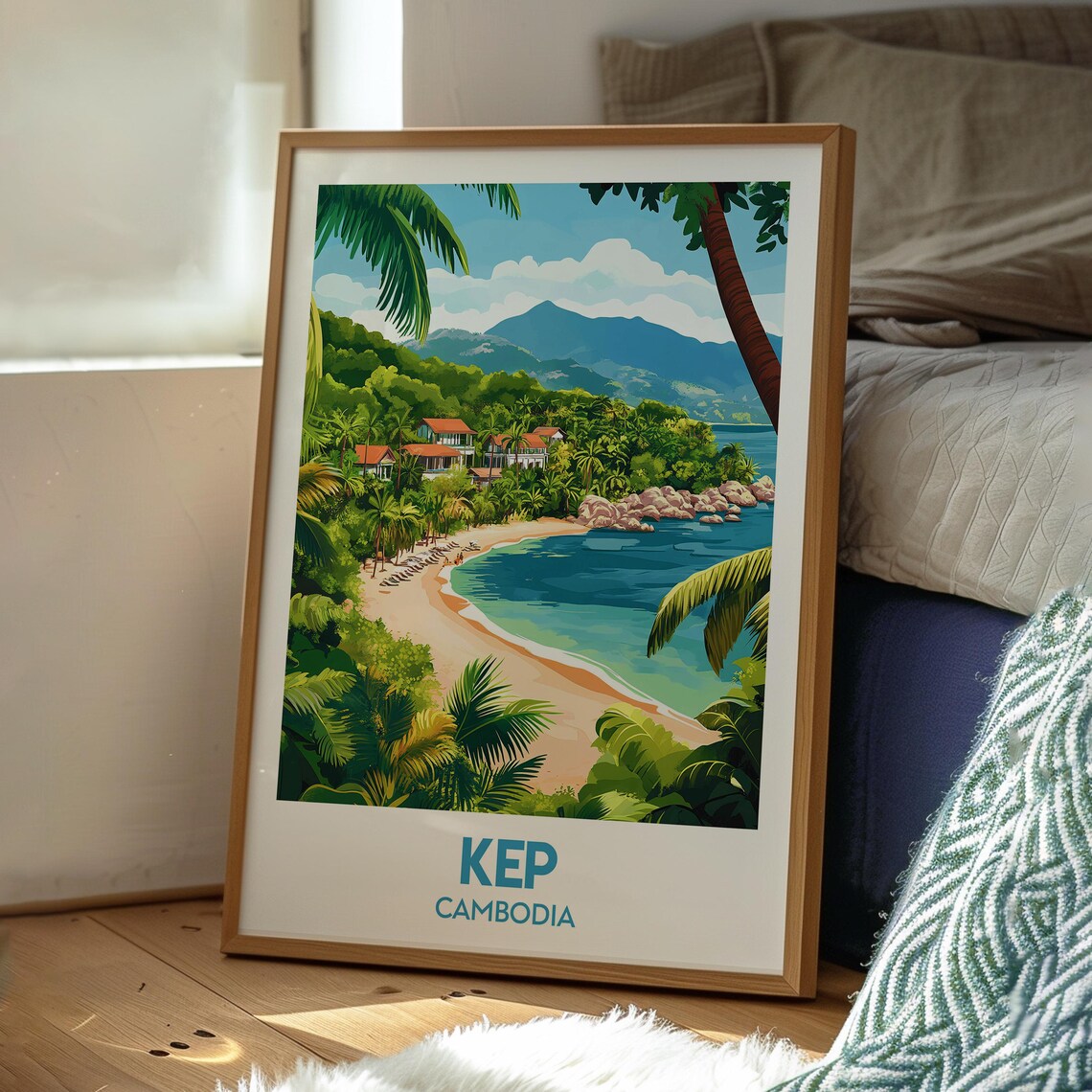 Kep Cambodia Tropical Beach Coast Palm Tree Vintage Travel Art Poster - Image 3
