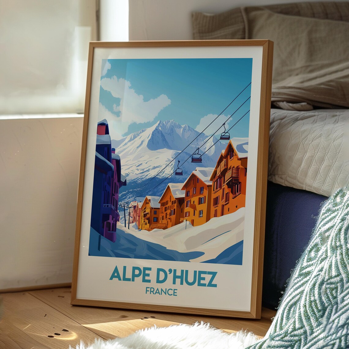 Alpe D Huez France Snowy Ski Resort Village Gondola Travel Poster - Image 3