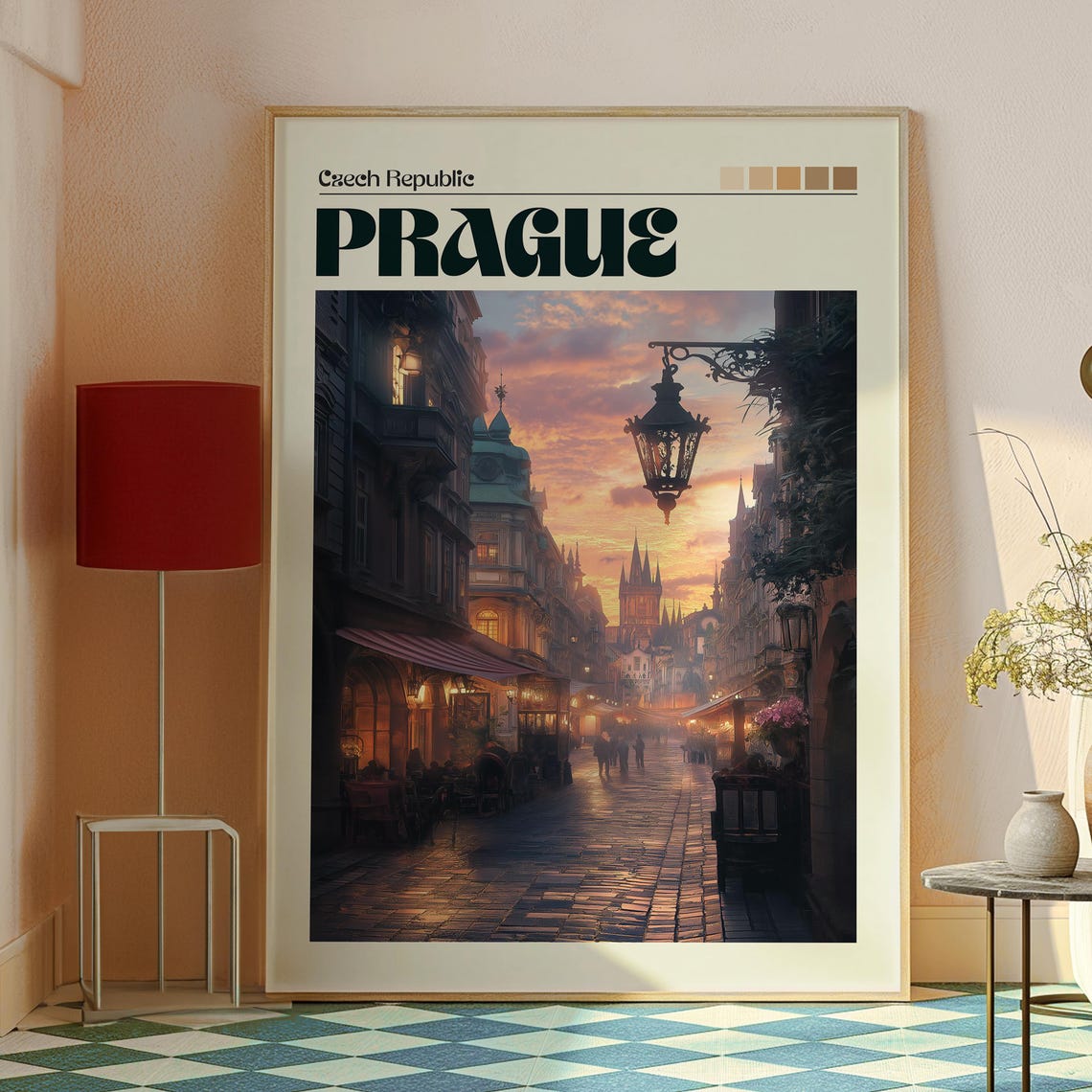 Prague Czech Republic Europe Old Town Sunset Retro Travel Poster - Image 2
