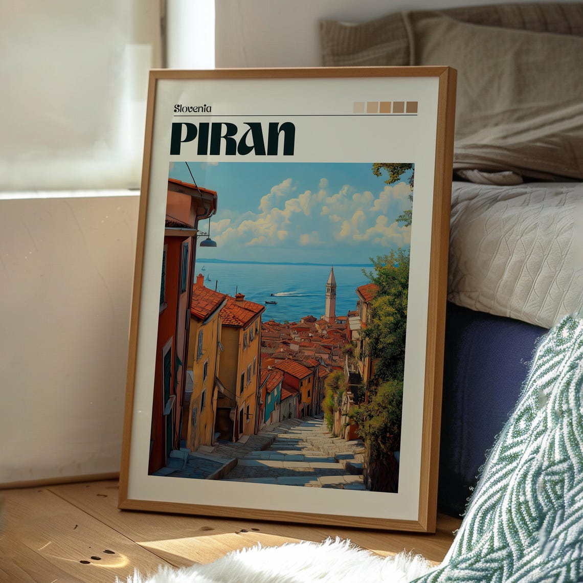 Piran Slovenia Adriatic Old Town Stone Bell Tower Travel Poster - Image 3