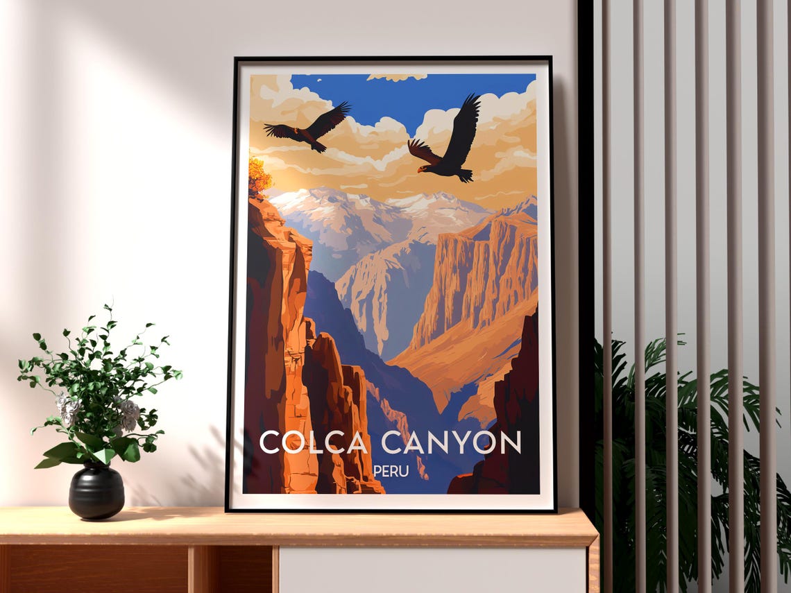 Colca Canyon Poster Art Peru Travel Print Wall Backpacking South America