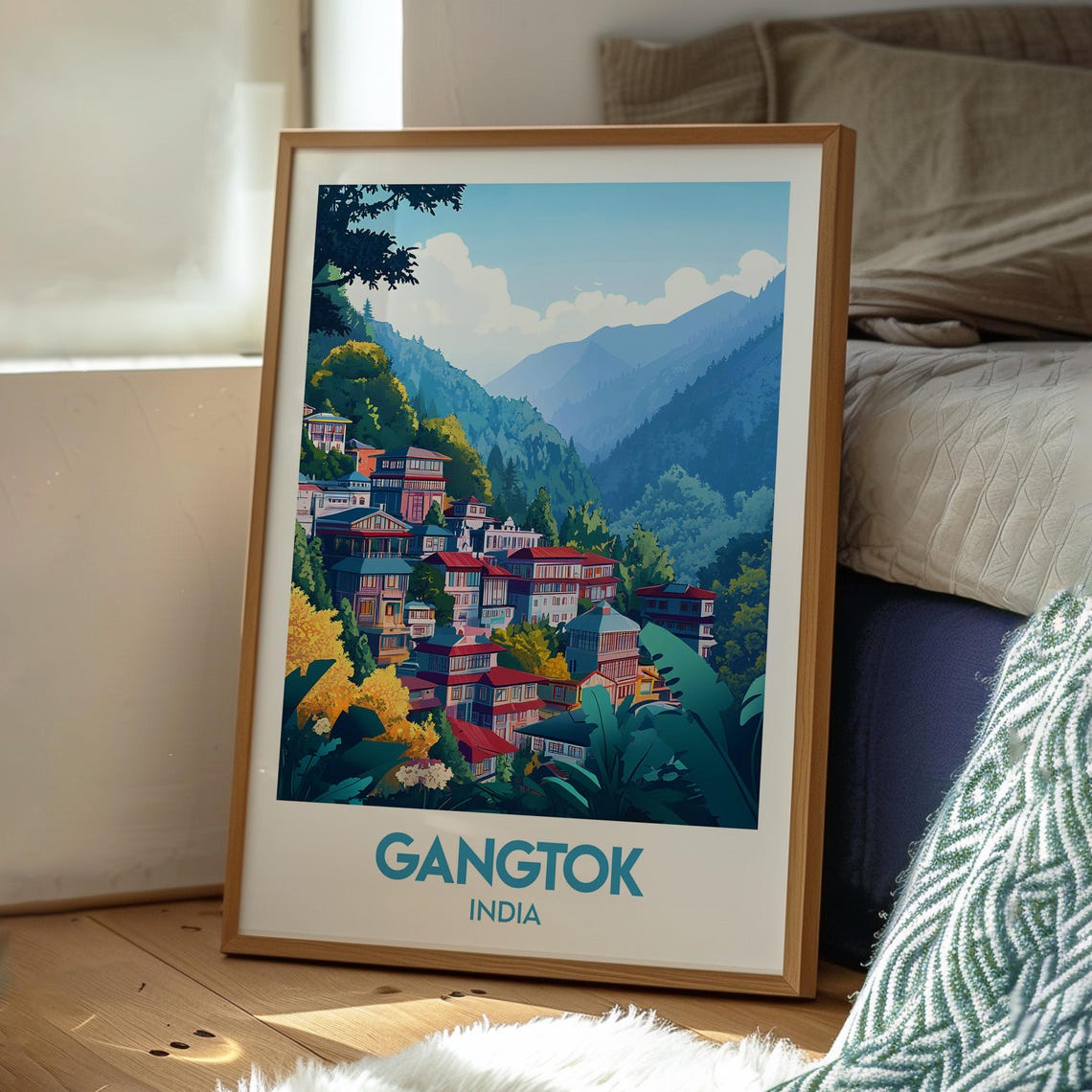 Gangtok India Himalayan Hillside City Mountain Valley Travel Poster - Image 3