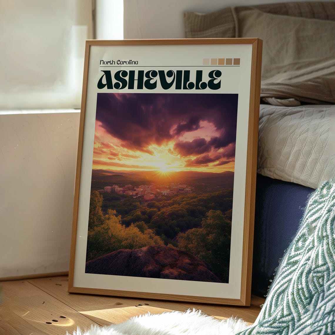 Asheville North Carolina Sunset Mountain View Vintage Travel Poster - Image 3