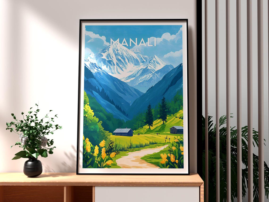 Manali India Himalayan Mountain Valley Retreat Travel Poster