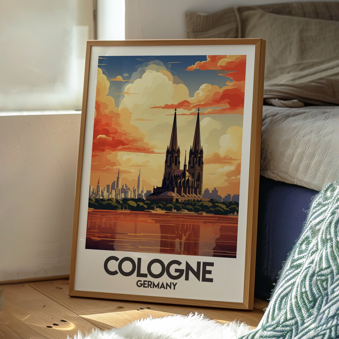 Cologne Germany Gothic Cathedral Twin Spires Rhine Sunset Poster - Image 3
