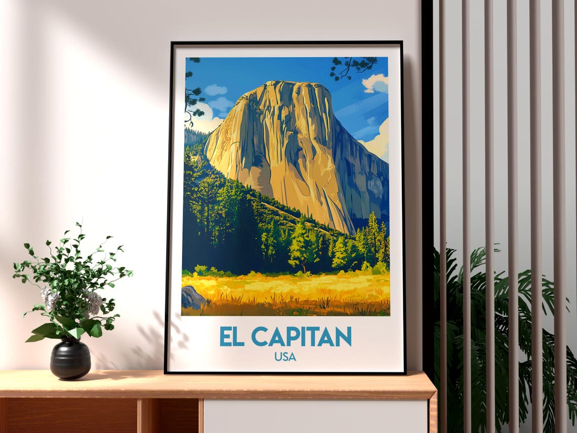 El Capitan USA Yosemite Granite Cliffs National Park Travel Poster