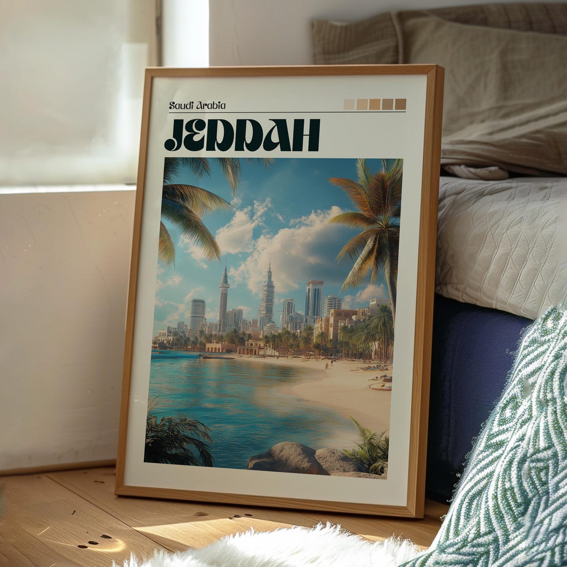 Jeddah Saudi Arabia Coastal Skyline Beach Palms Travel Poster - Image 3
