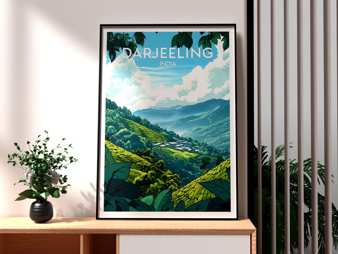 Darjeeling India Lush Green Tea Garden Hillside Vista Poster