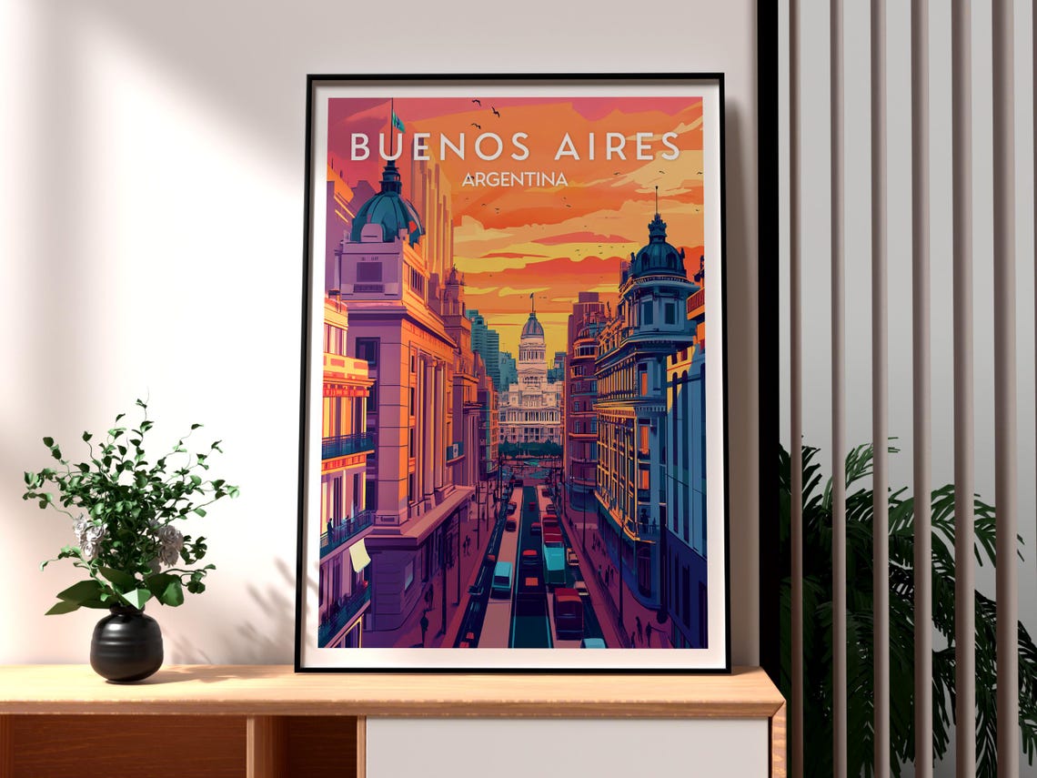 Buenos Aires Argentina Sunset Avenue Grand Domes Travel Poster