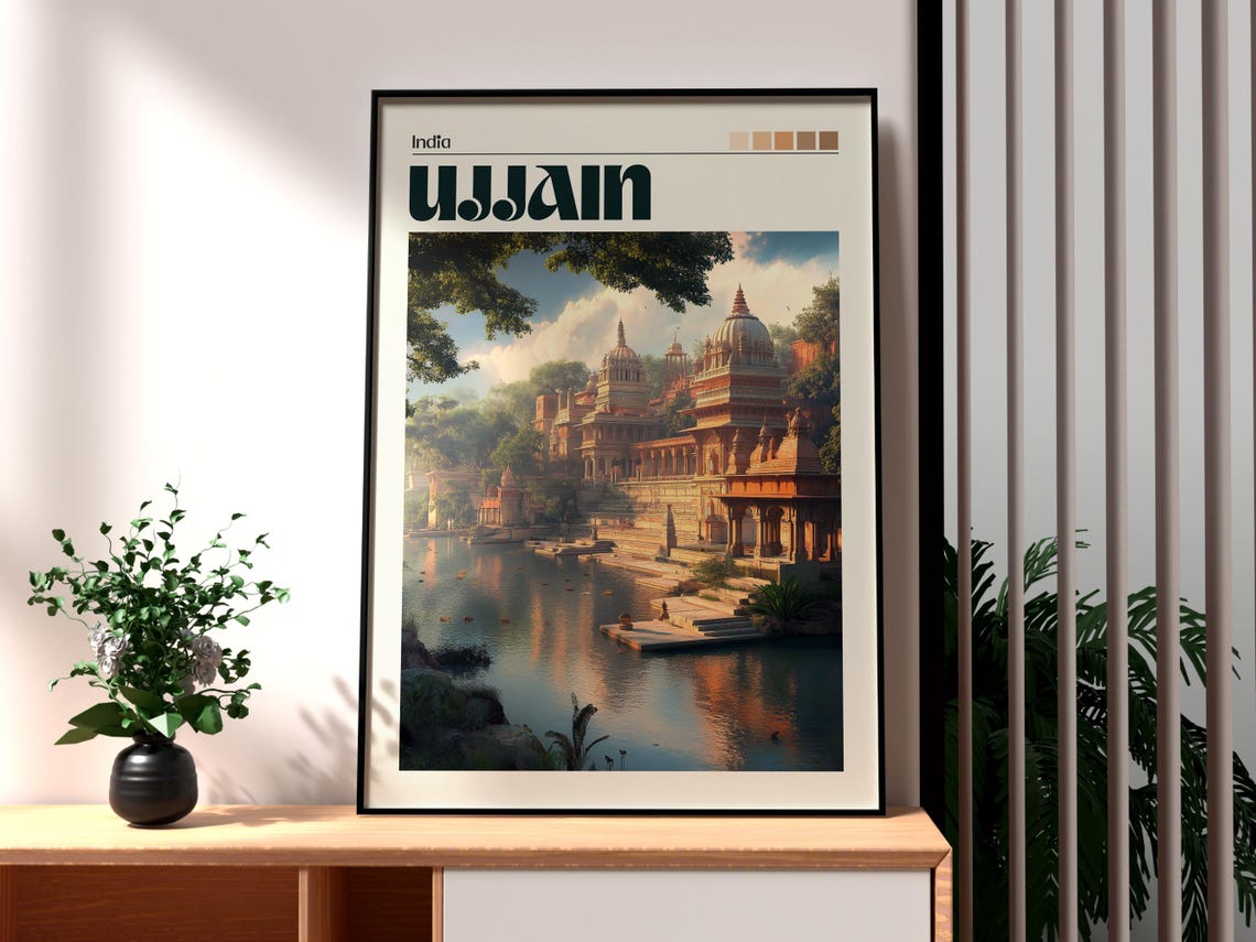Ujjain India Temples Ghats Riverfront Sacred River Travel Art Poster