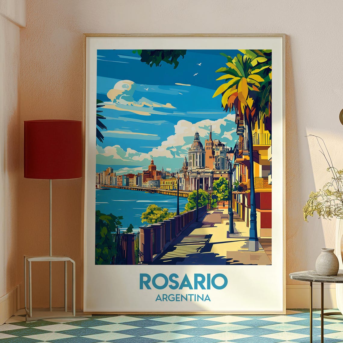 Rosario Argentina Riverfront Promenade Palm Skyline Travel Poster - Image 2