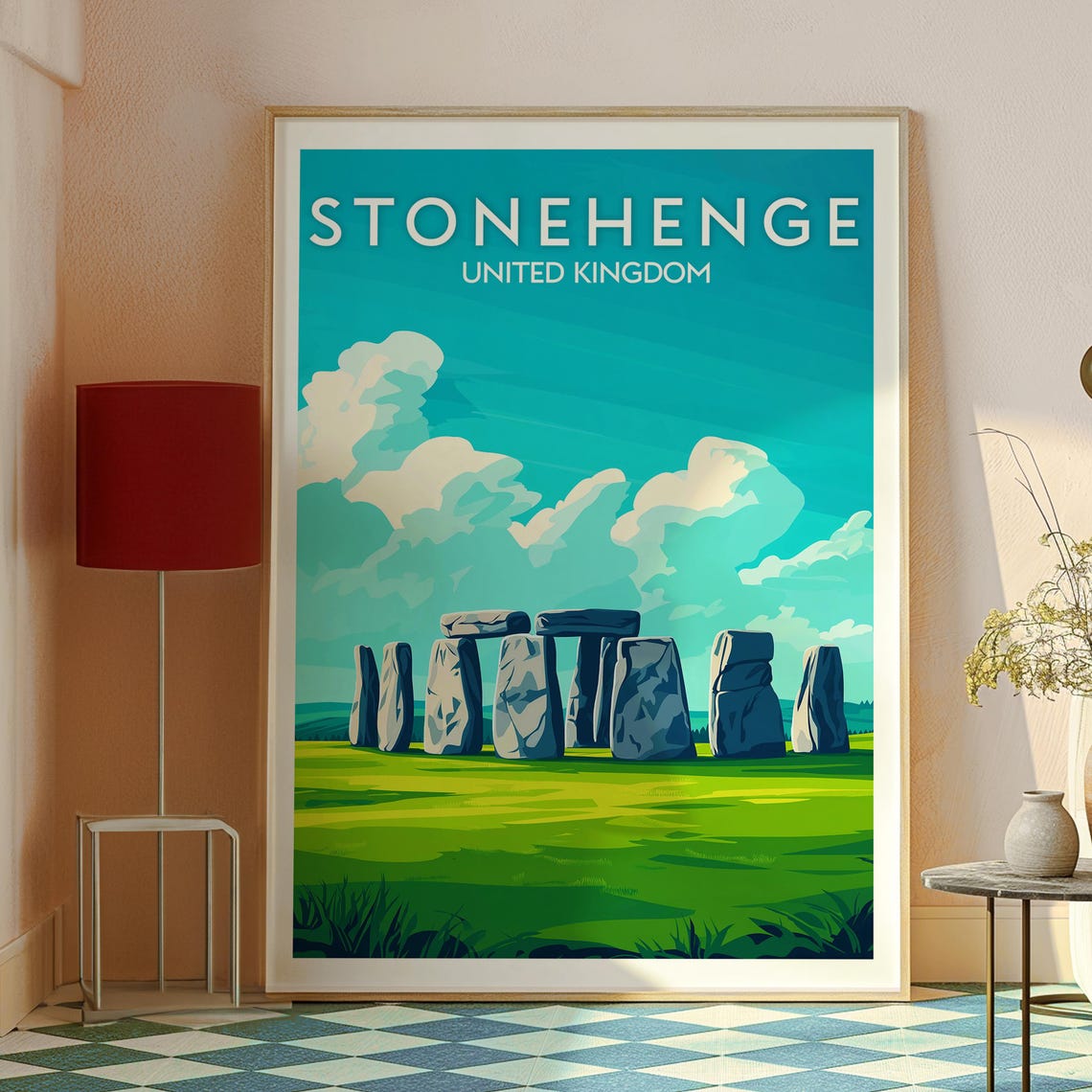 Stonehenge UK Ancient Stones Green Meadow Sky Vintage Poster - Image 2