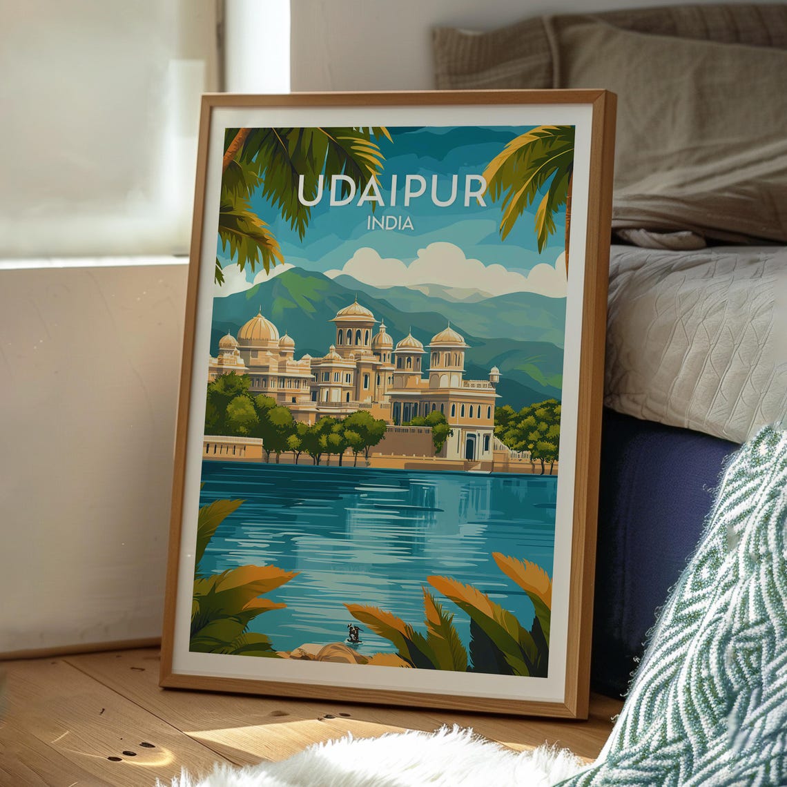 Udaipur India Lakeside Palace Domes Water View Travel Poster - Image 3
