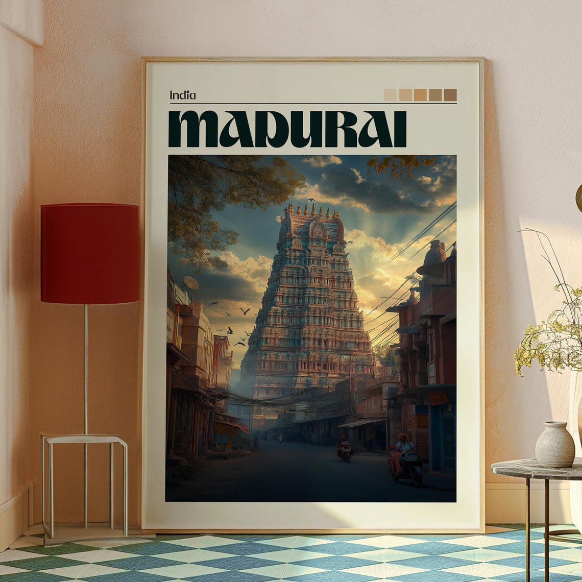 Madurai India Meenakshi Temple Gopuram Sunset Skyline Travel Poster - Image 2