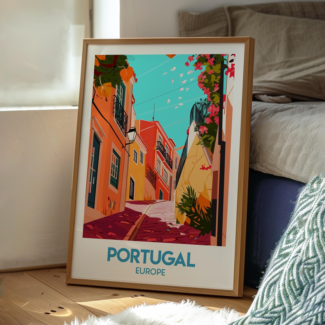 Portugal Europe Lisbon Style Old Town Street Colorful Travel Poster - Image 3