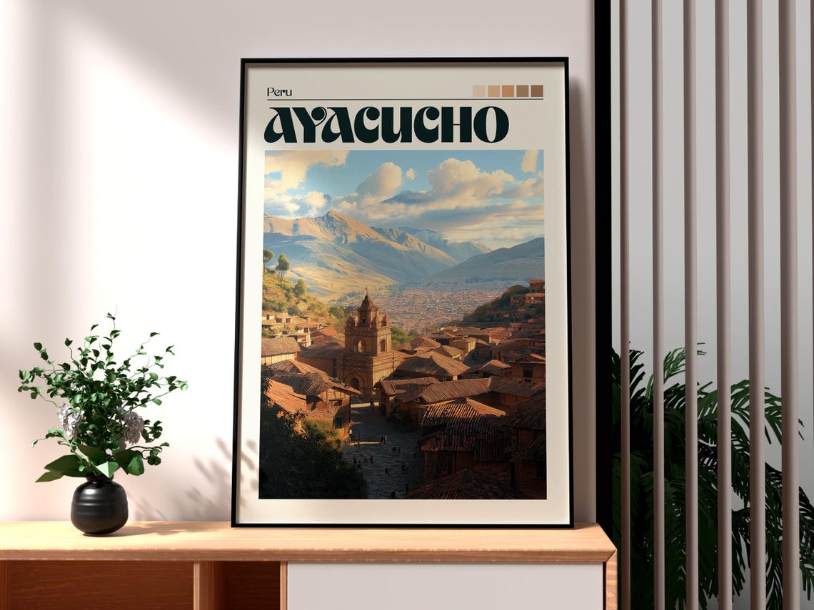 Ayacucho Peru Colonial Old Town Andes Vista Vintage Travel Poster