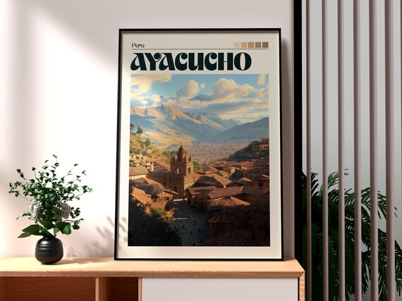 Ayacucho Peru Colonial Old Town Andes Vista Vintage Travel Poster
