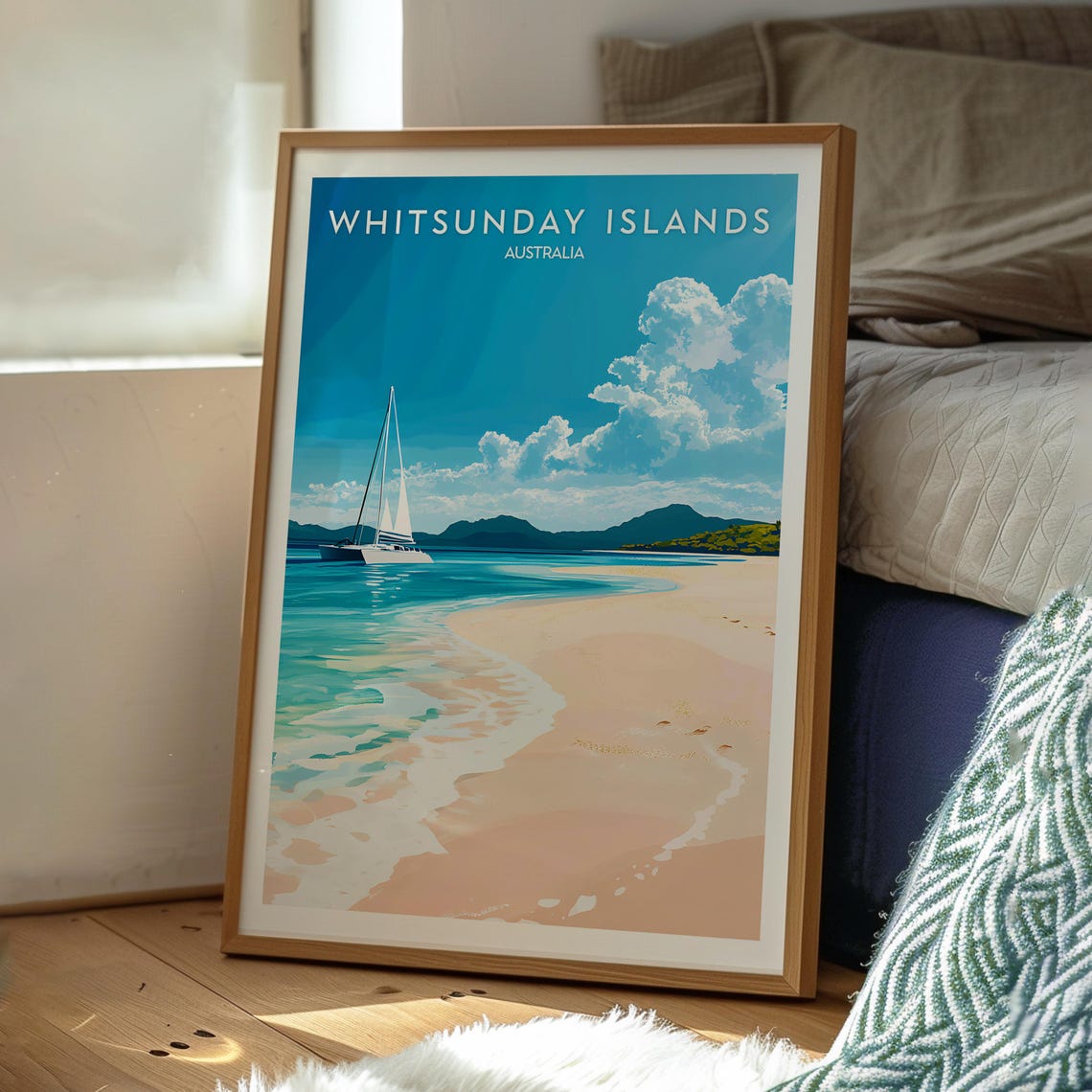 Whitsunday Islands Australia Sailboat Sandy Beach Bay Travel Poster - Image 3