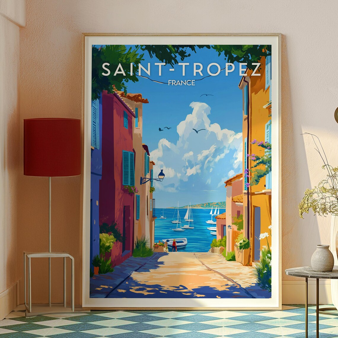 Saint Tropez France Riviera Village Sea View Vintage Art Poster - Image 2