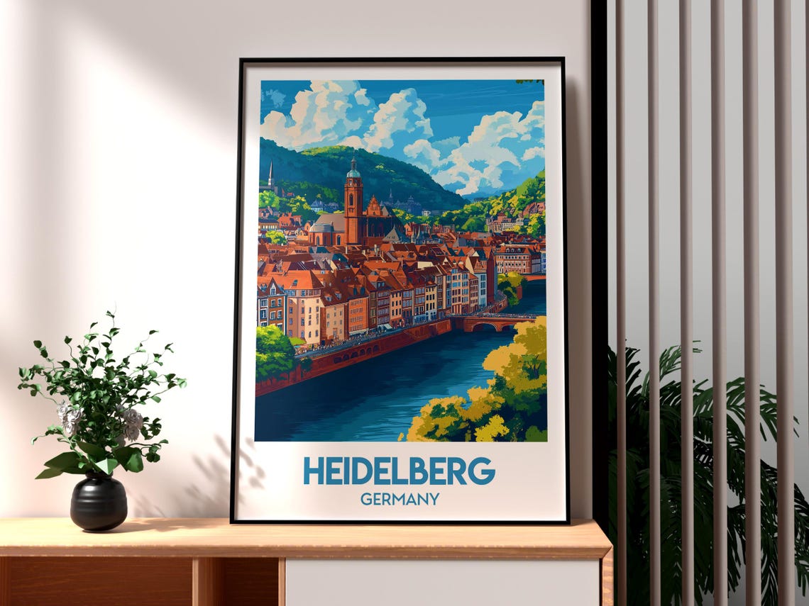 Heidelberg Travel Poster, Germany Neckar River