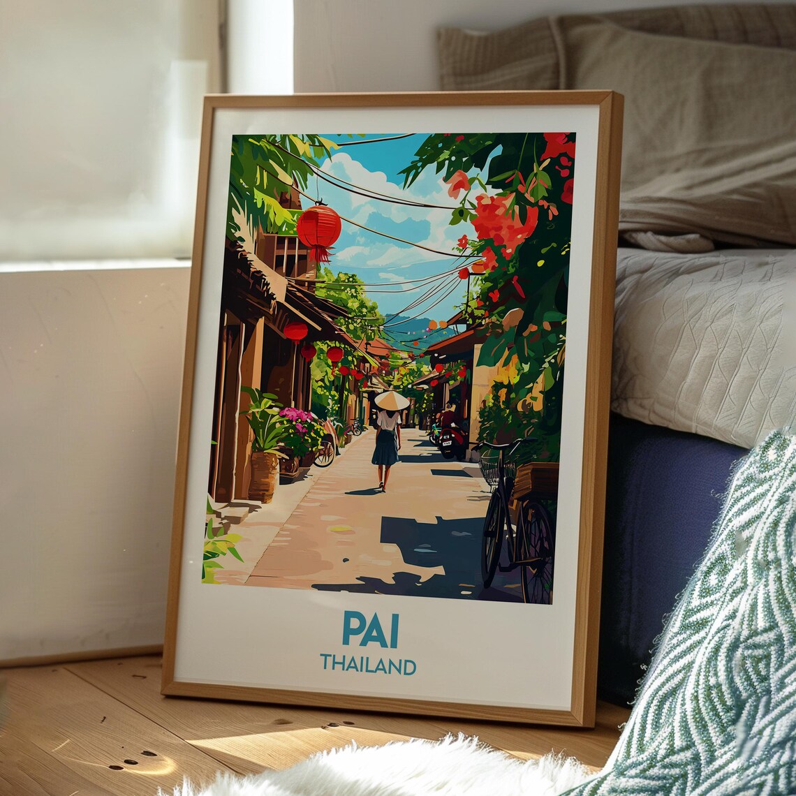 Pai Thailand Vintage Street Lanterns Travel Illustration Poster - Image 3