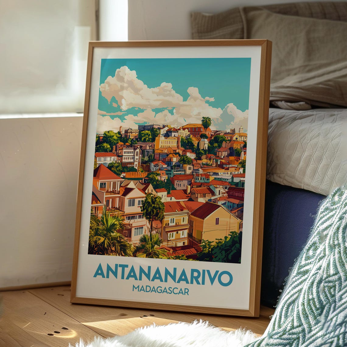 Antananarivo Madagascar Hillside City Rooftops Vintage Travel Poster - Image 3