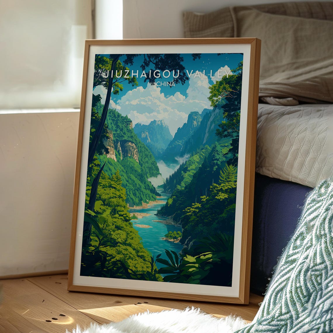 Jiuzhaigou Valley China Lush Forest Canyon Blue River Travel Poster - Image 3