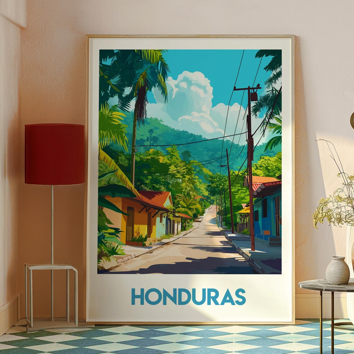 Honduras Central America Tropical Village Street Palms Poster - Image 2