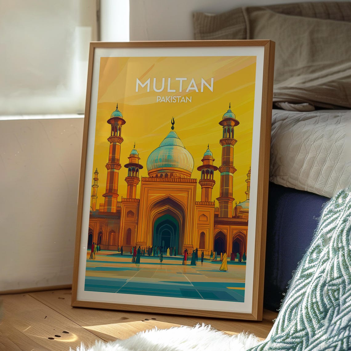 Multan Pakistan Historic Mosque Golden Sunset Retro Travel Poster - Image 3